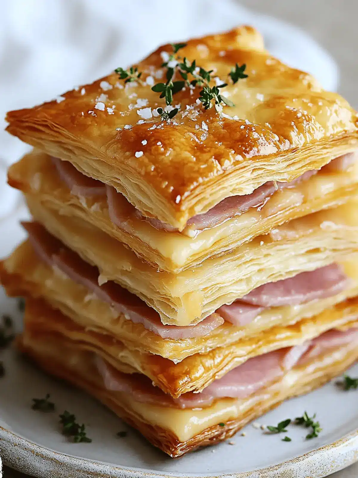 Crispy Ham & Cheese Puff Pastry Stacks