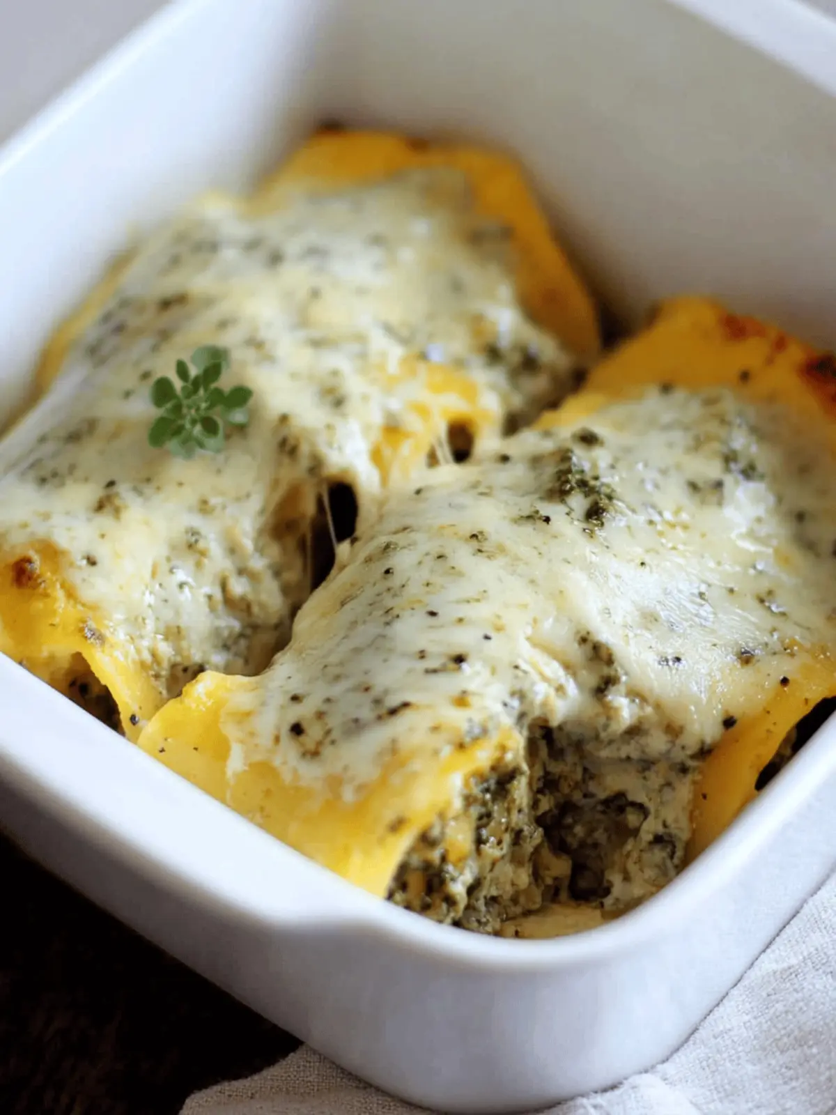 Roasted Garlic Butternut Squash Lasagna Roll-ups with Sweet Italian Sausage and Pesto Cream Sauce