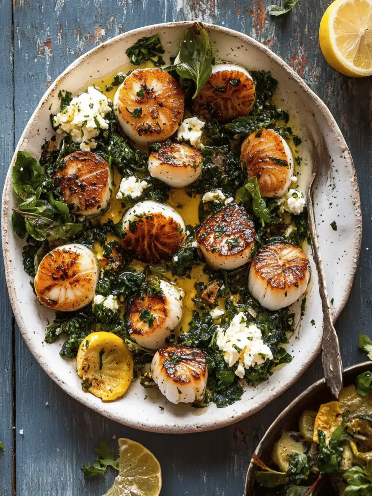 Herbed Garlic Butter Scallops with Lemony Feta Dressing