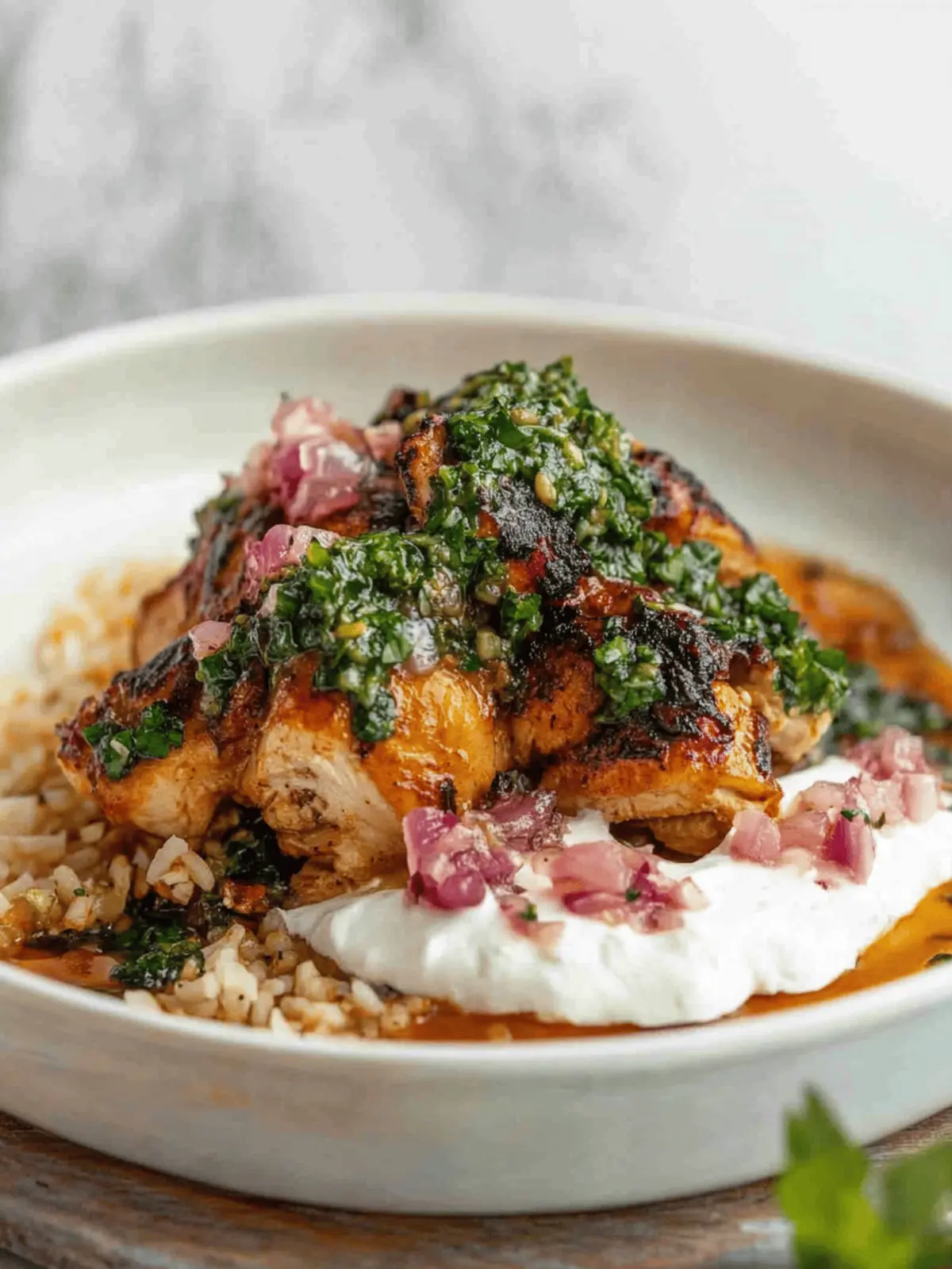Spiced Chicken and Rice with Lime Chimichurri and Garlic Yoghurt