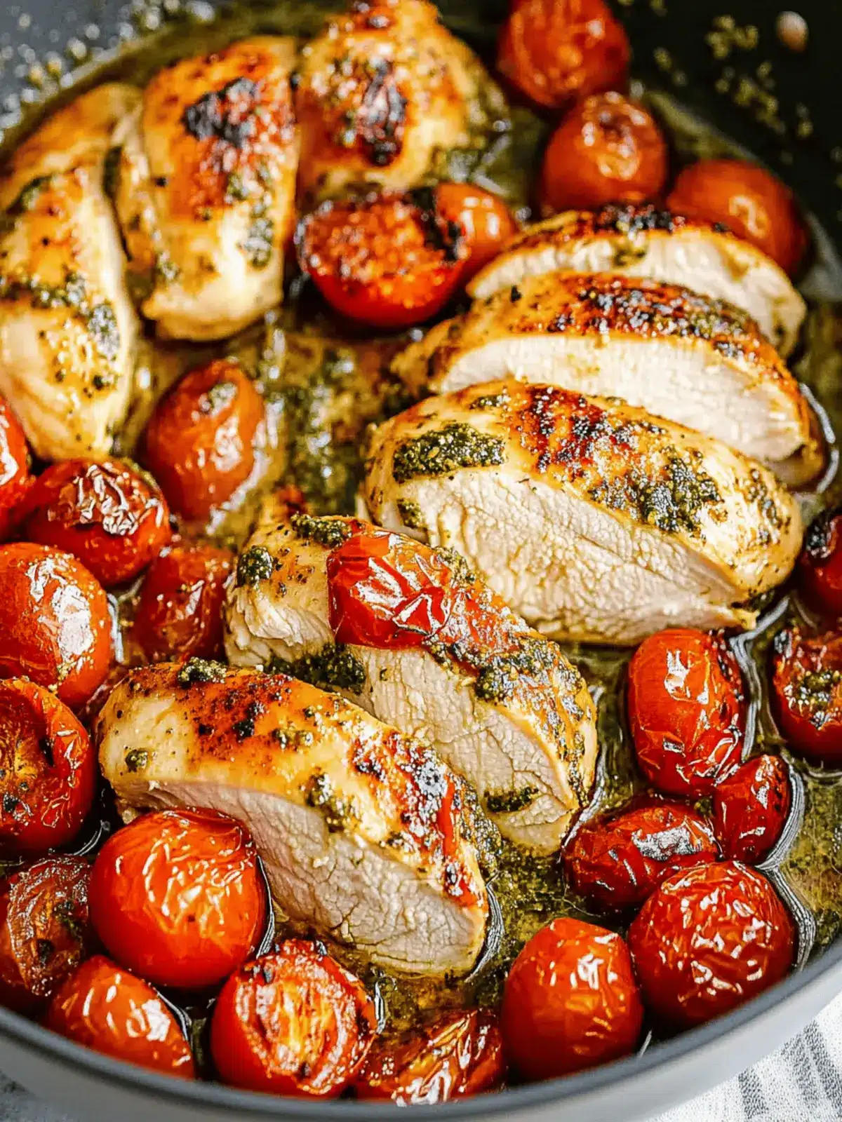Creamy Pesto Chicken with Roasted Tomatoes