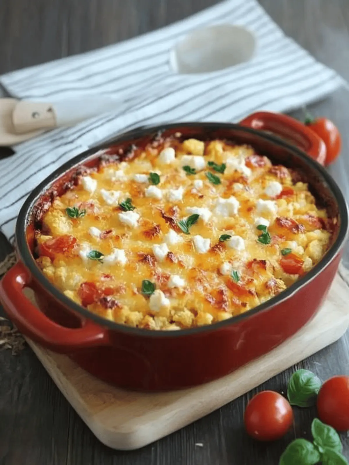 Roasted Cauliflower, Tomato and Goat Cheese Casserole