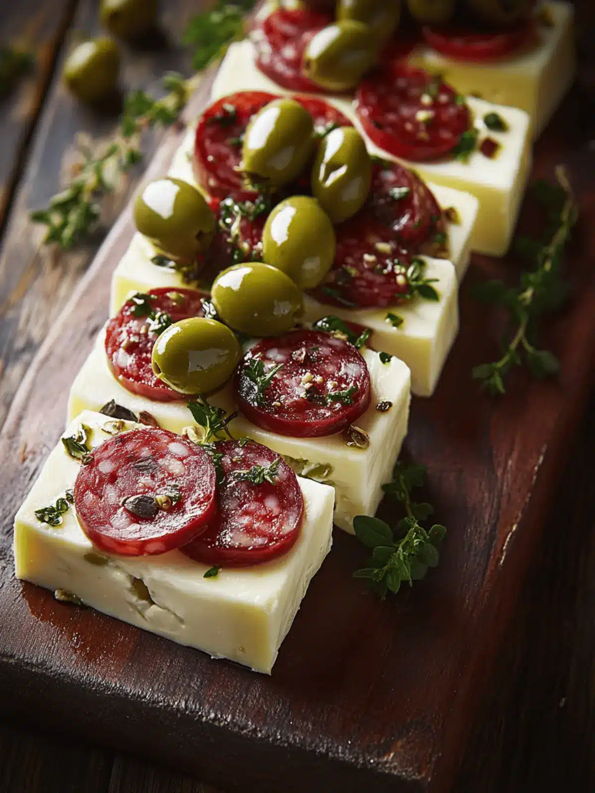 Marinated Cheese Appetizer with Salami & Green Olives