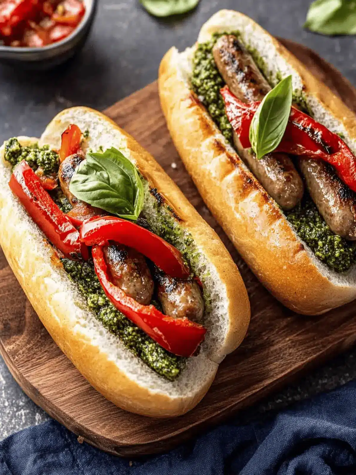 Italian Sausage Pepper and Pesto Subs