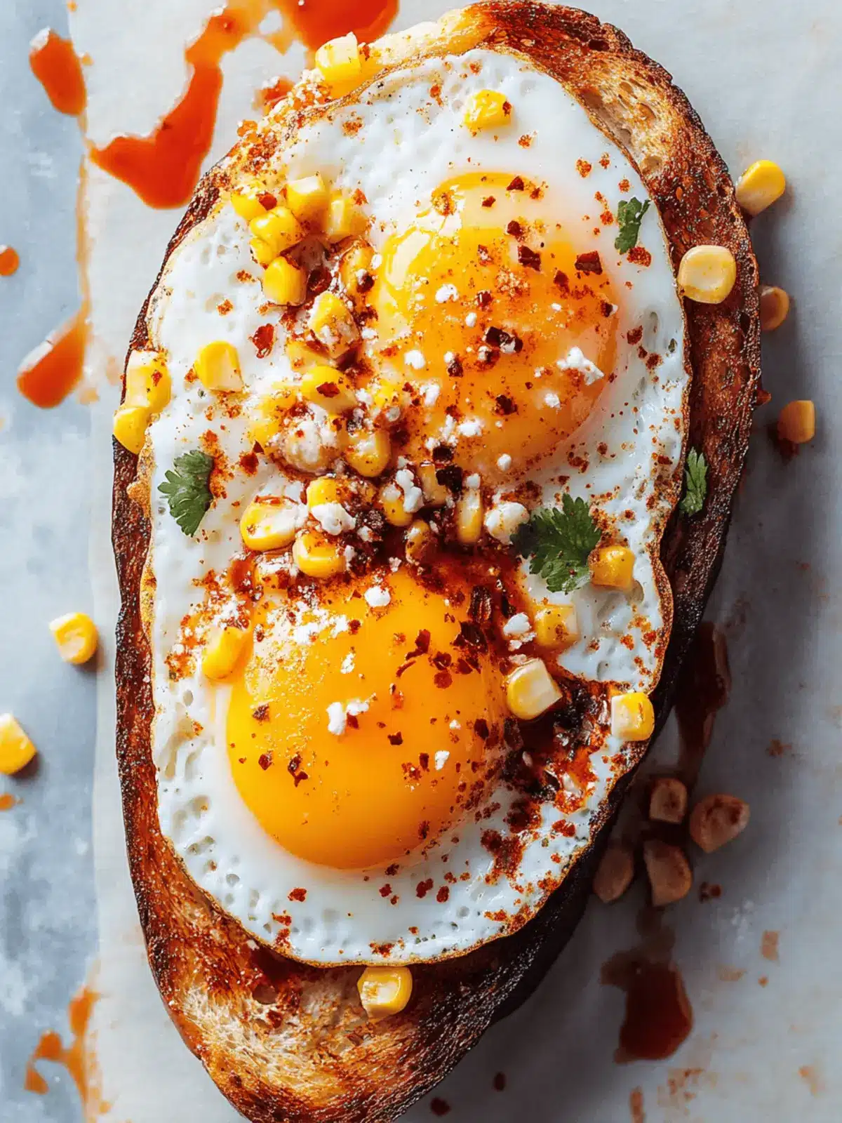 Crème fraîche, Corn and a Chili Crisp Egg Toast