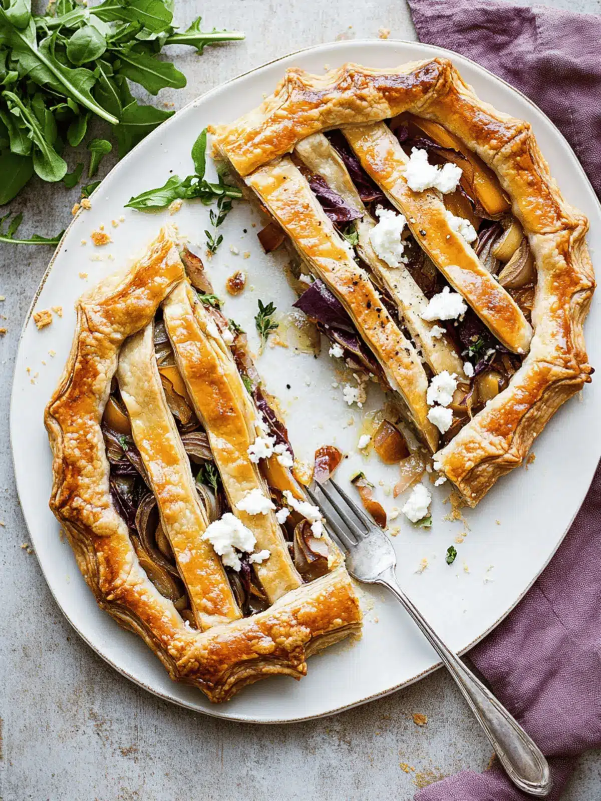 Butternut Squash Pie with Shallots, Radicchio, and Feta