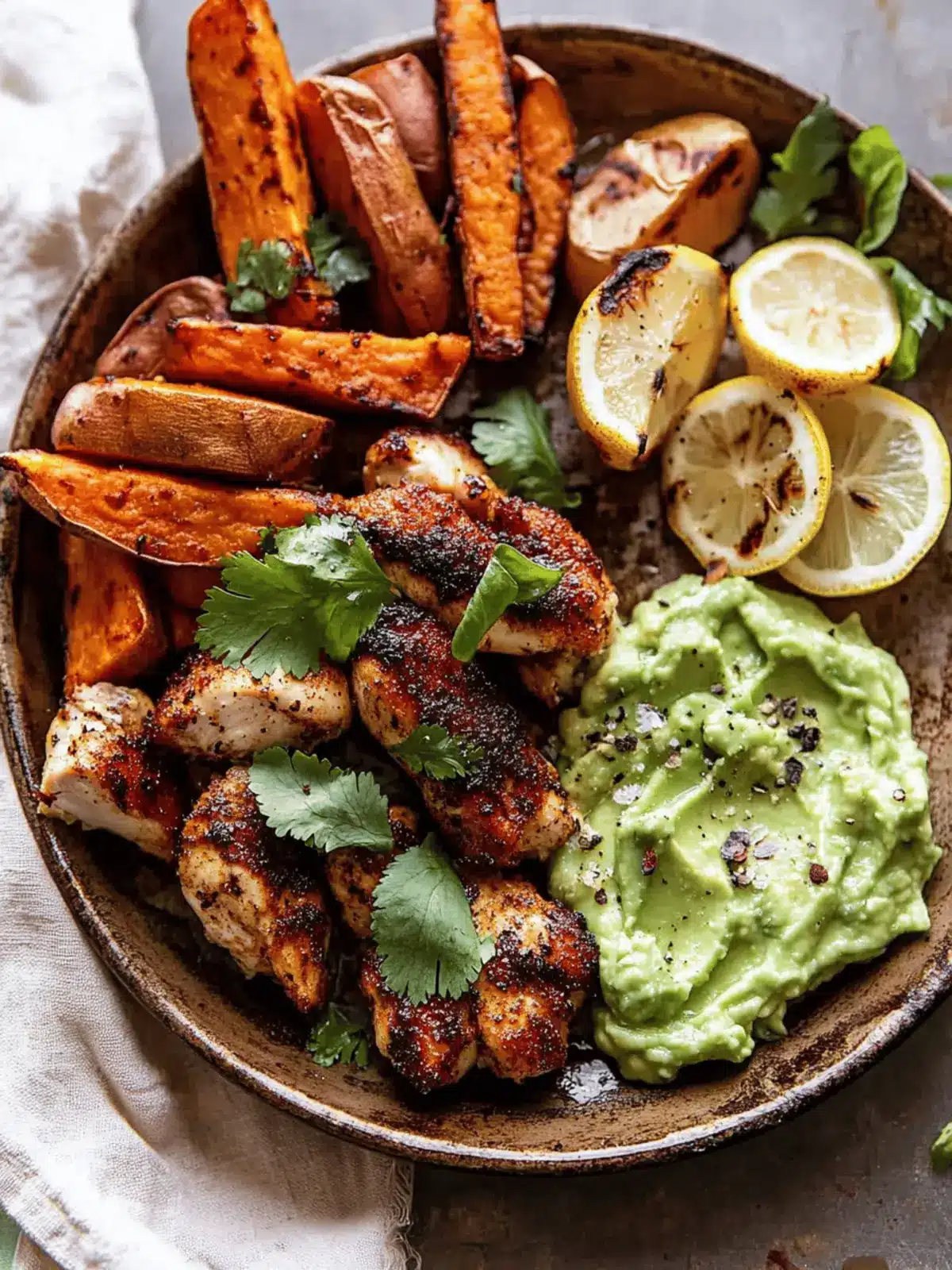 Sheet Pan Lemon Chicken with Sweet Potatoes and Avocado Goddess Sauce