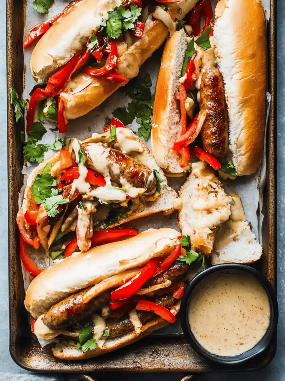 Sheet Pan Italian Sausage Heros with Honey Mustard