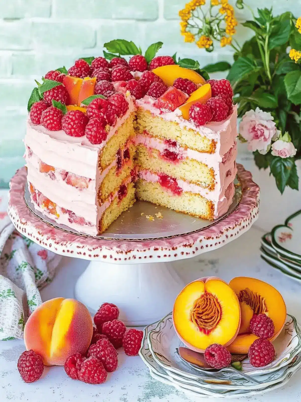Raspberry Peach Cake