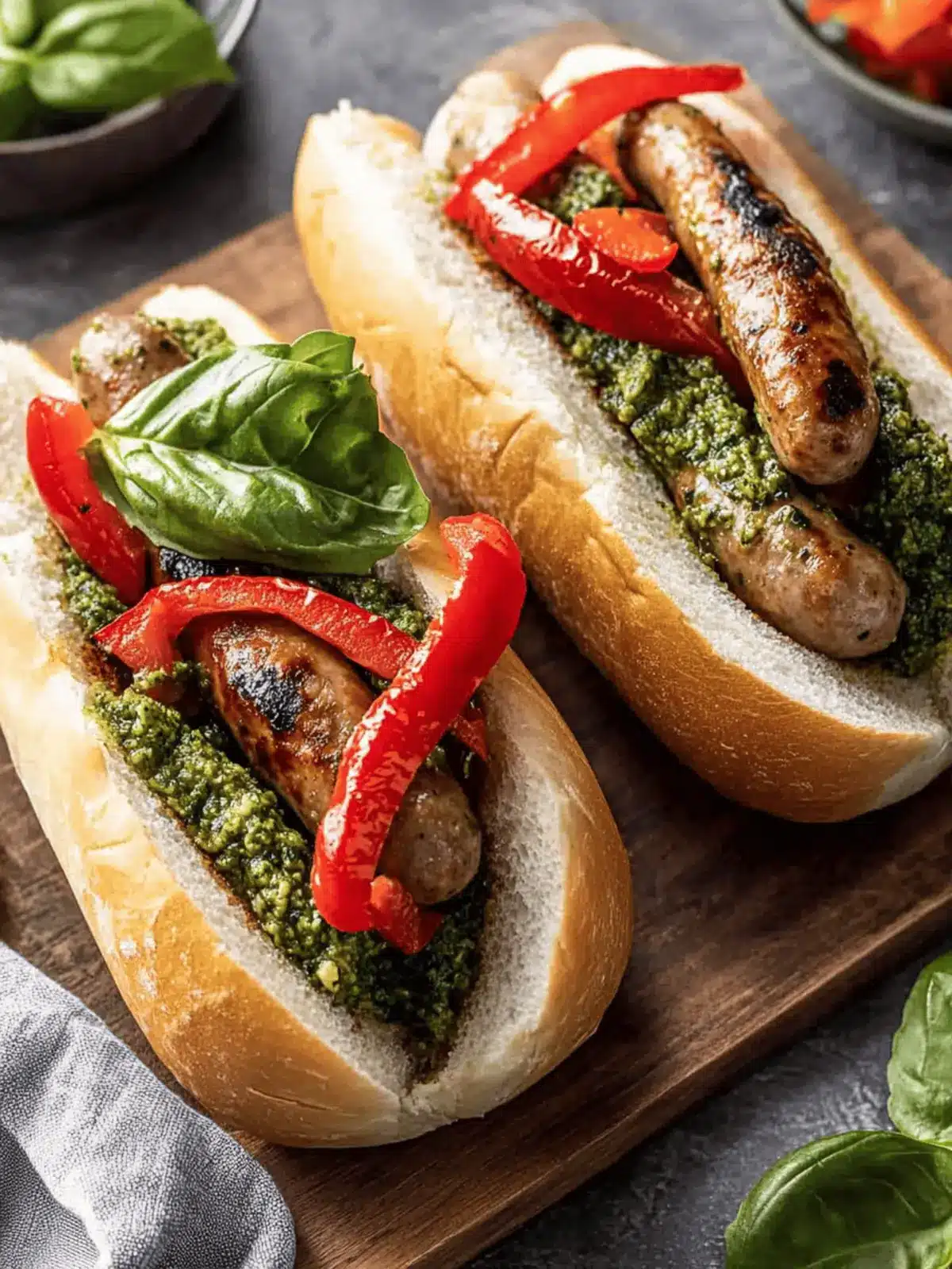 Italian Sausage Pepper and Pesto Subs