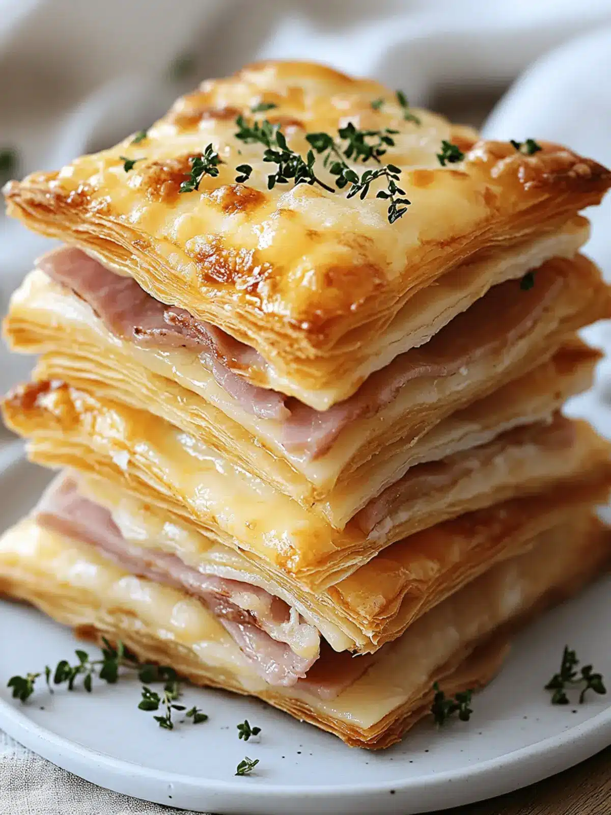 Crispy Ham & Cheese Puff Pastry Stacks