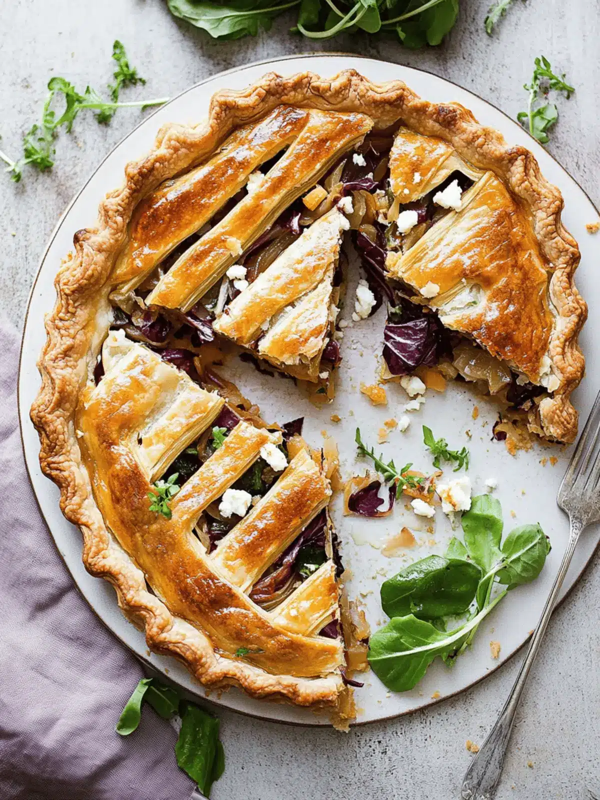 Butternut Squash Pie with Shallots, Radicchio, and Feta