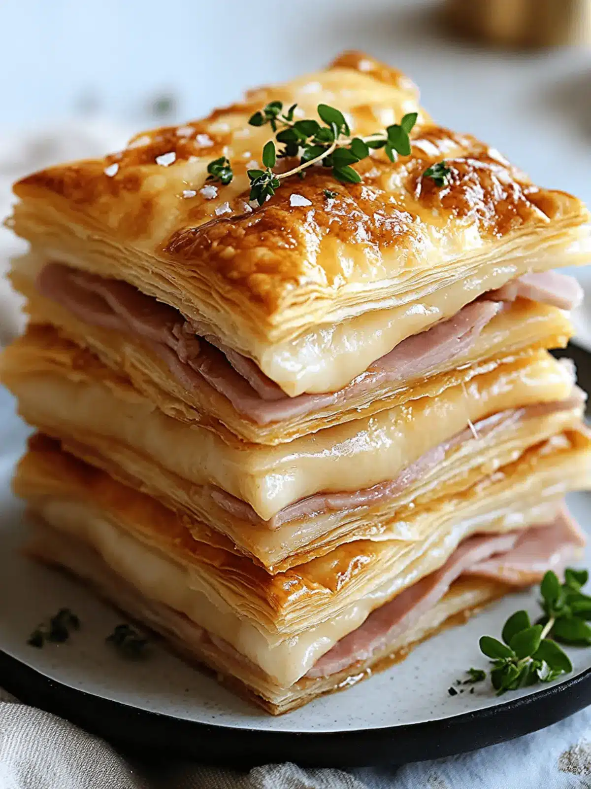 Crispy Ham & Cheese Puff Pastry Stacks