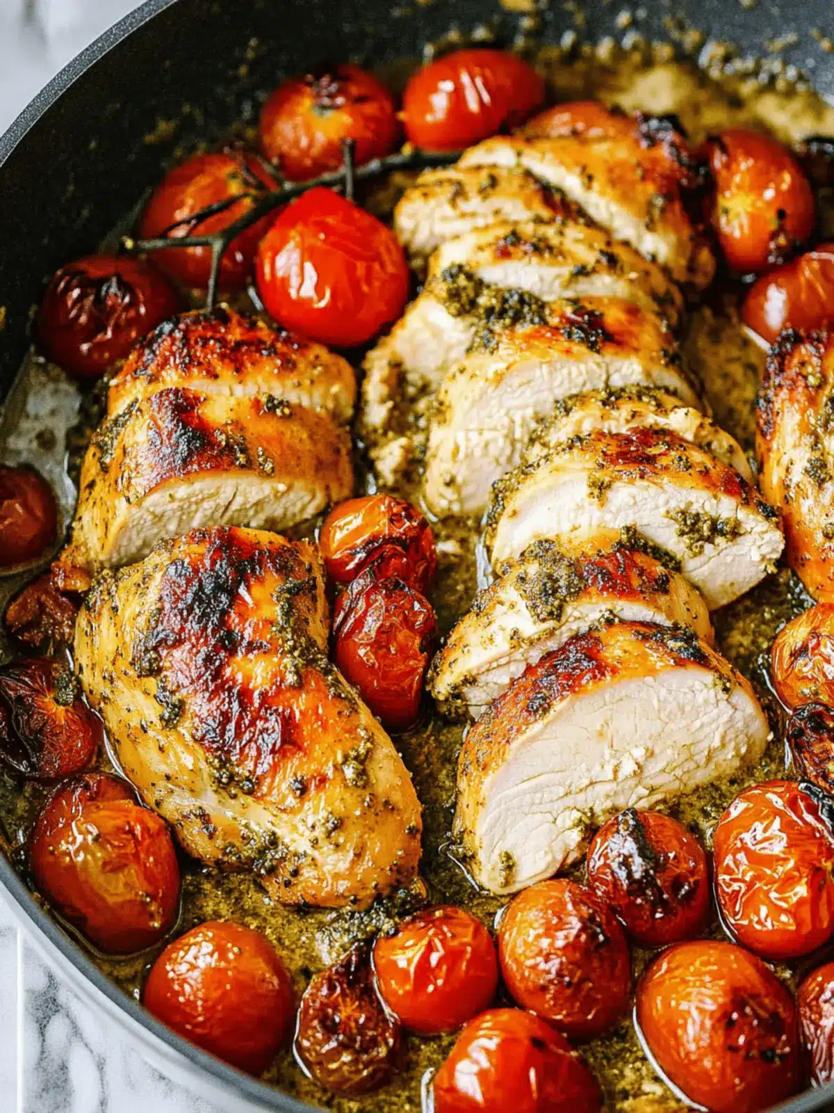 Creamy Pesto Chicken with Roasted Tomatoes