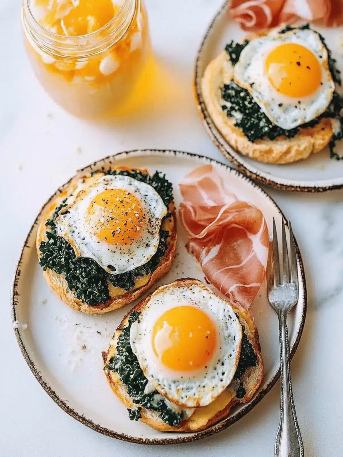 Cheesy Kale Prosciutto Brunch Melts with Eggs