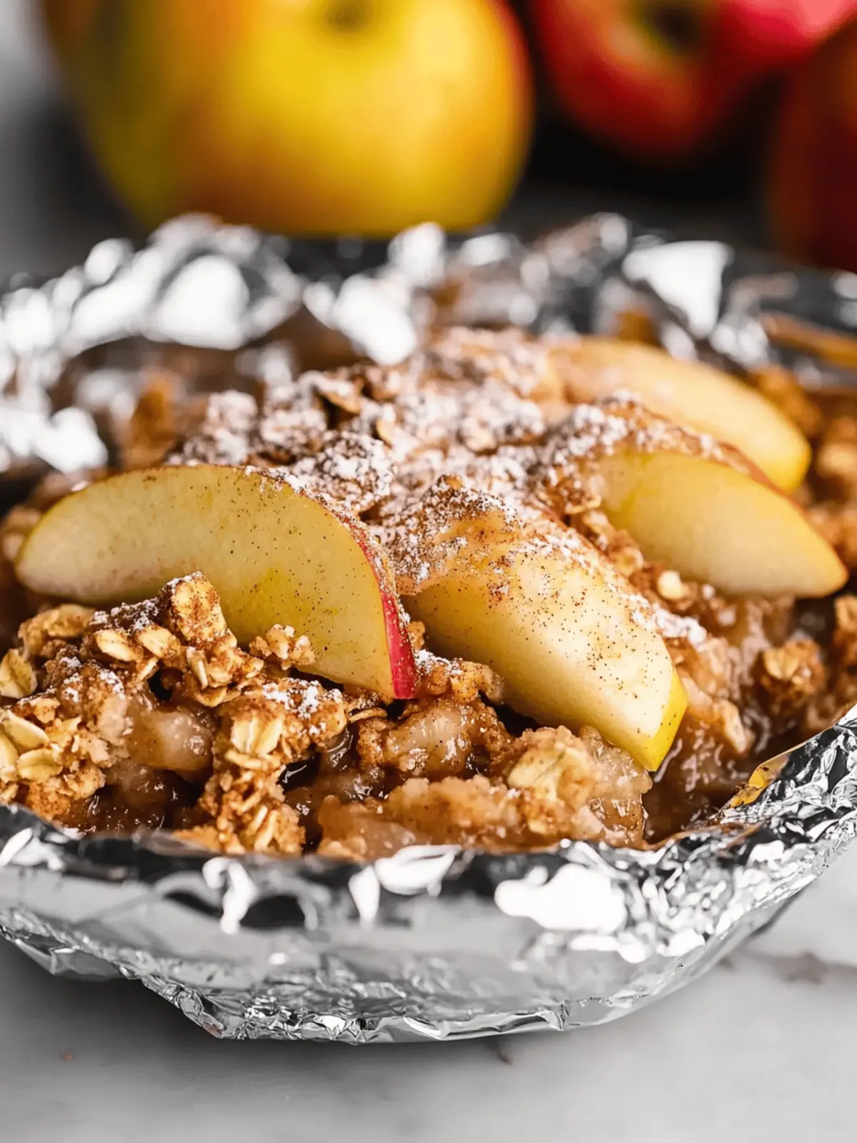 Campfire Apple Crisp in Foil with Cinnamon Oats