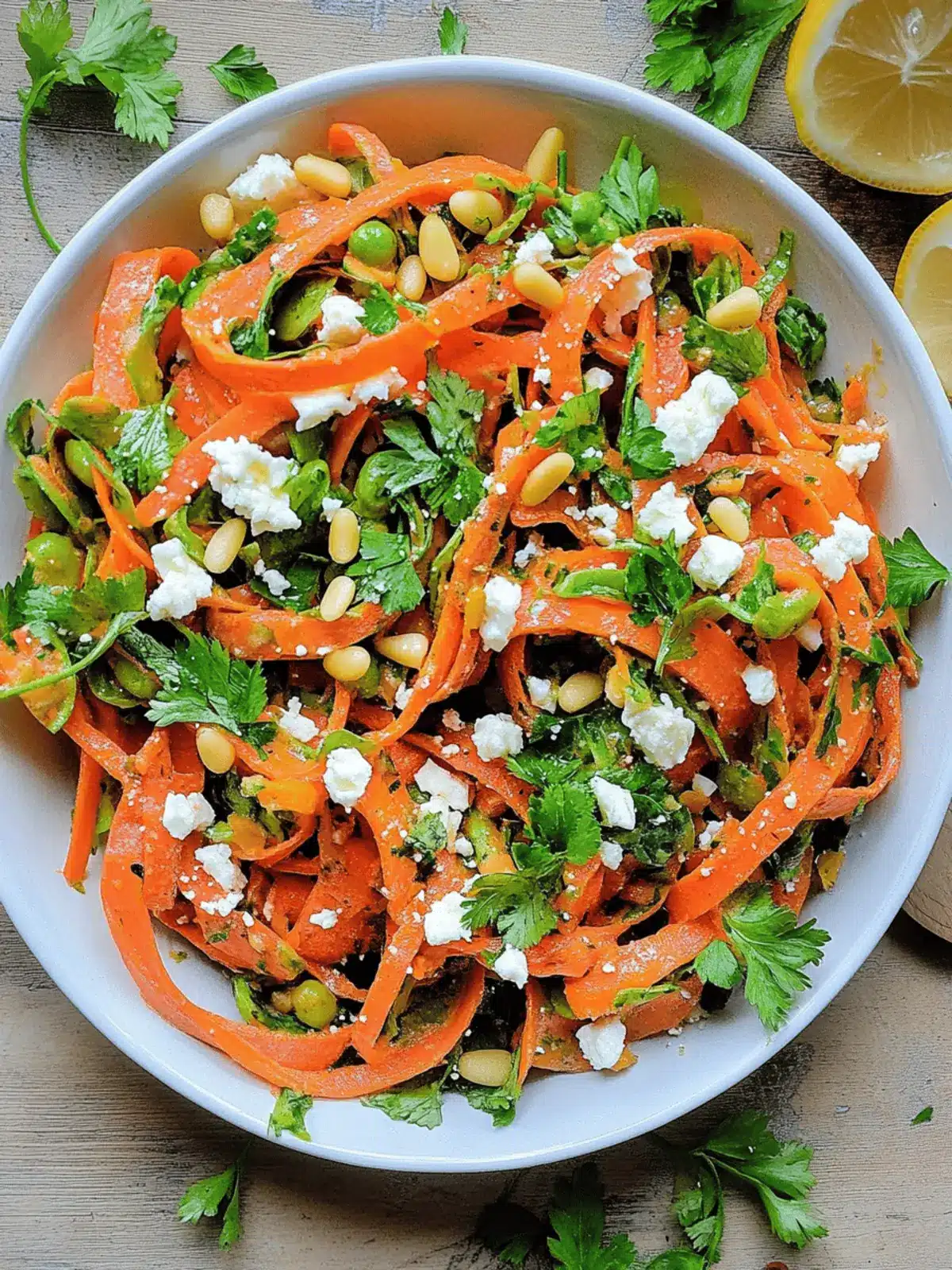 Carrot Ribbon Salad with Feta and Pine Nuts