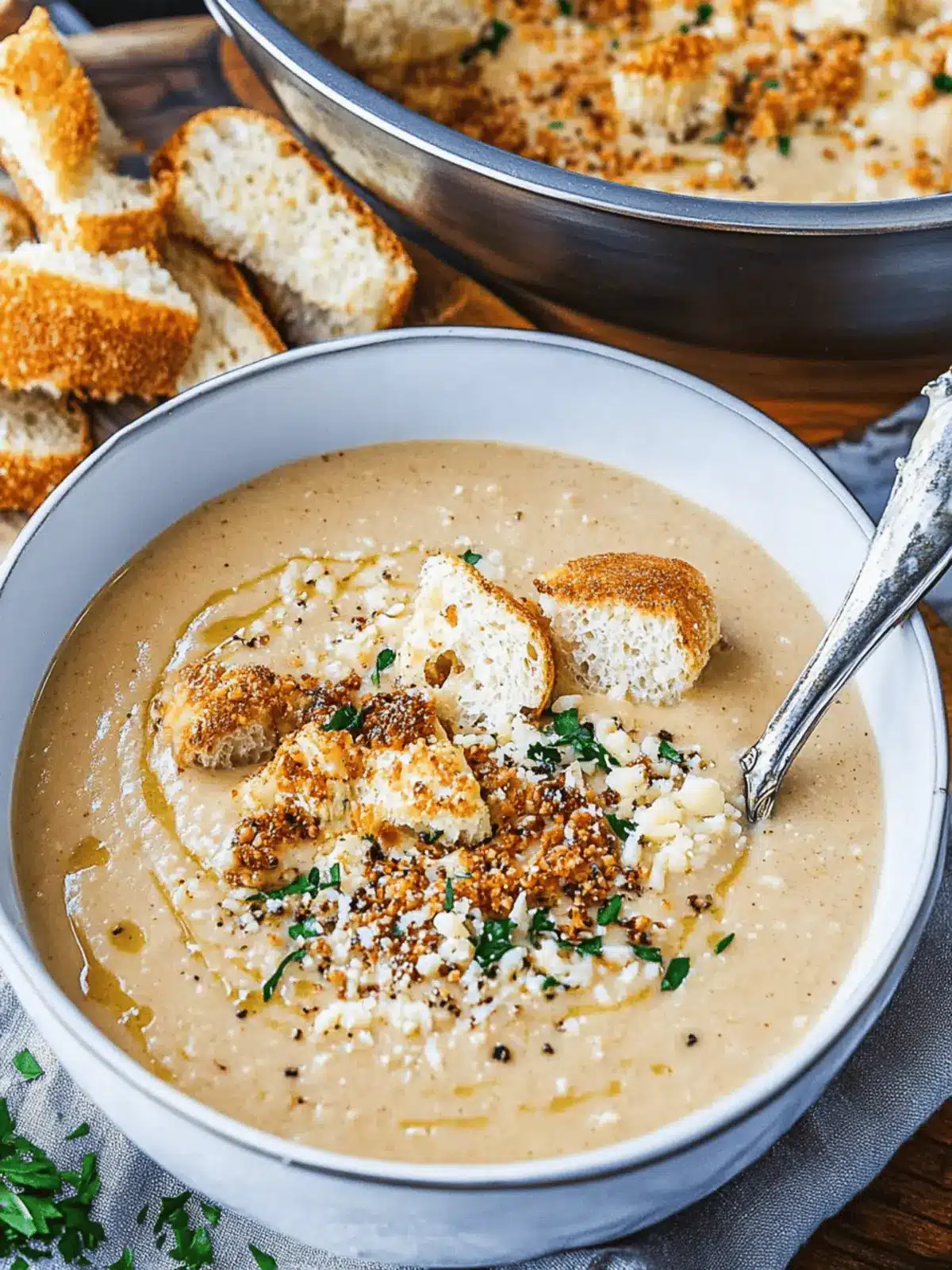 Asiago Roasted Garlic Cauliflower Soup