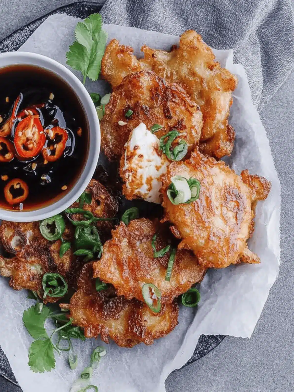 Onion and feta fritters with sweet chilli soy dipping sauce