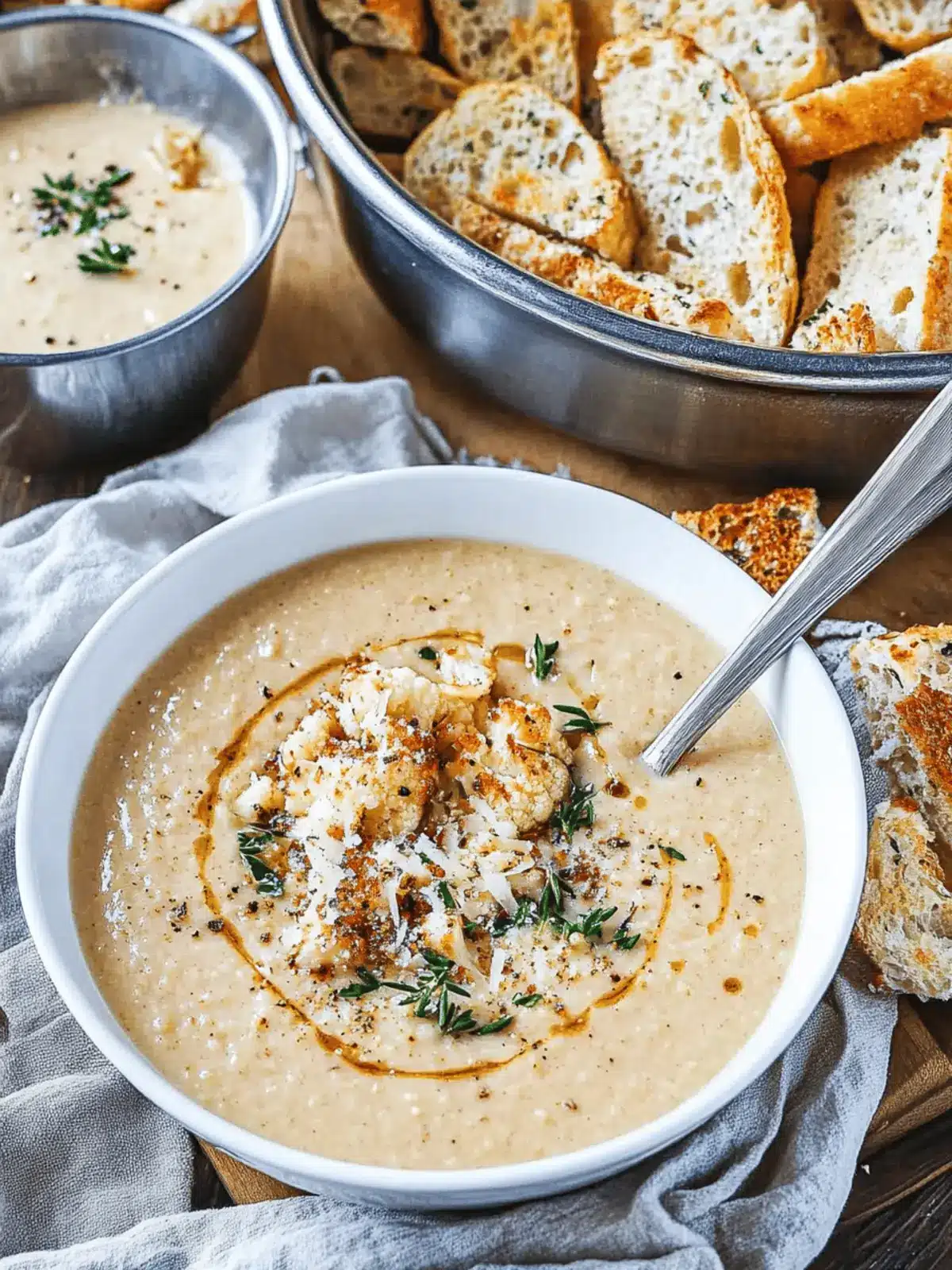 Asiago Roasted Garlic Cauliflower Soup