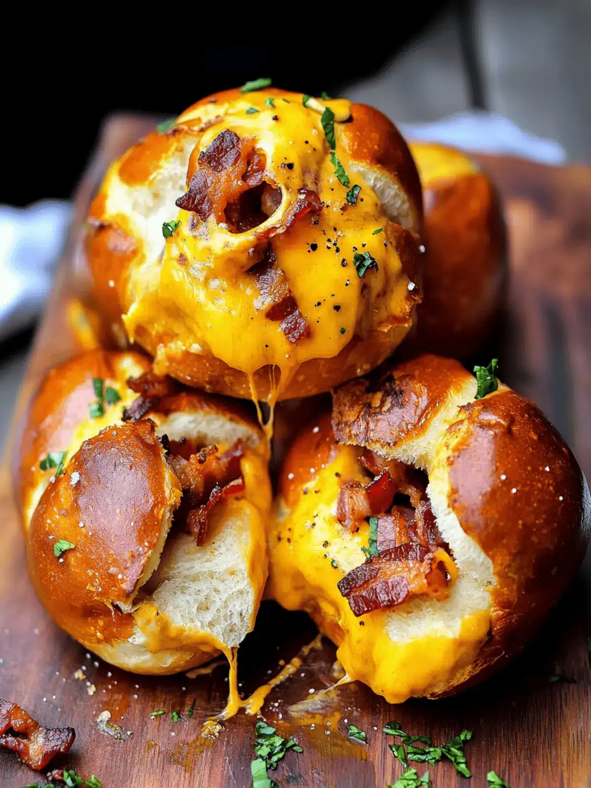 Cheddar Bacon Stuffed Pretzel Buns