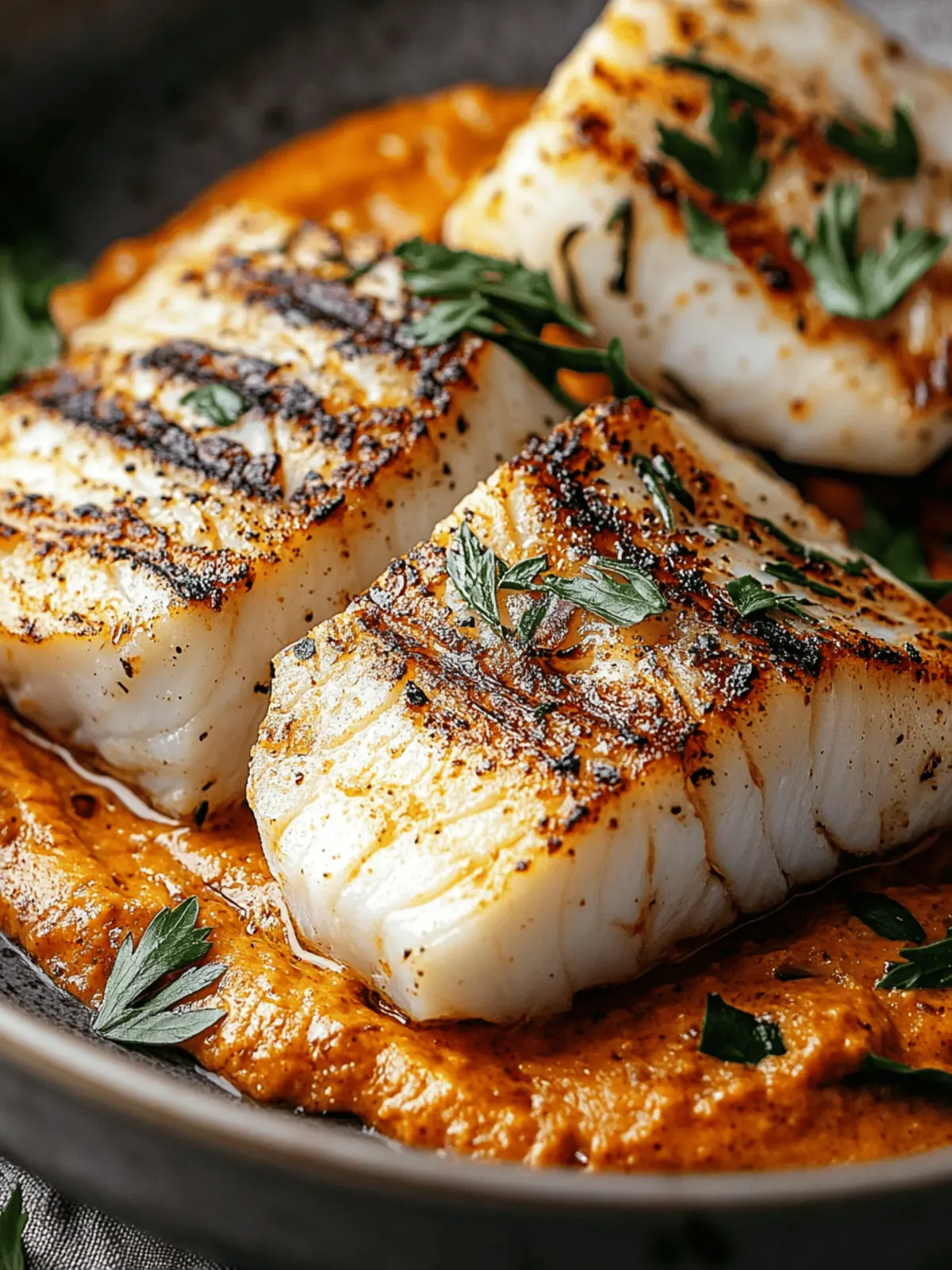 Spanish Grilled Cod with Almond Romesco Sauce