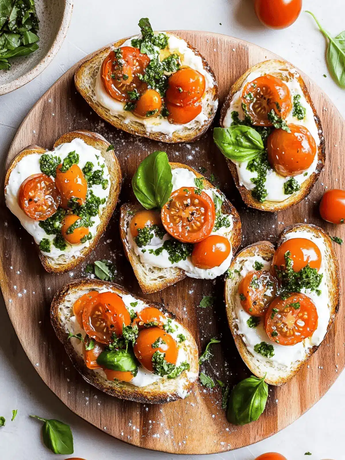 Marinated Tomato Toast with Creme Fraiche & Fresh Herbs Bliss 3 Marinated Tomato Toast with Creme Fraiche & Herbs