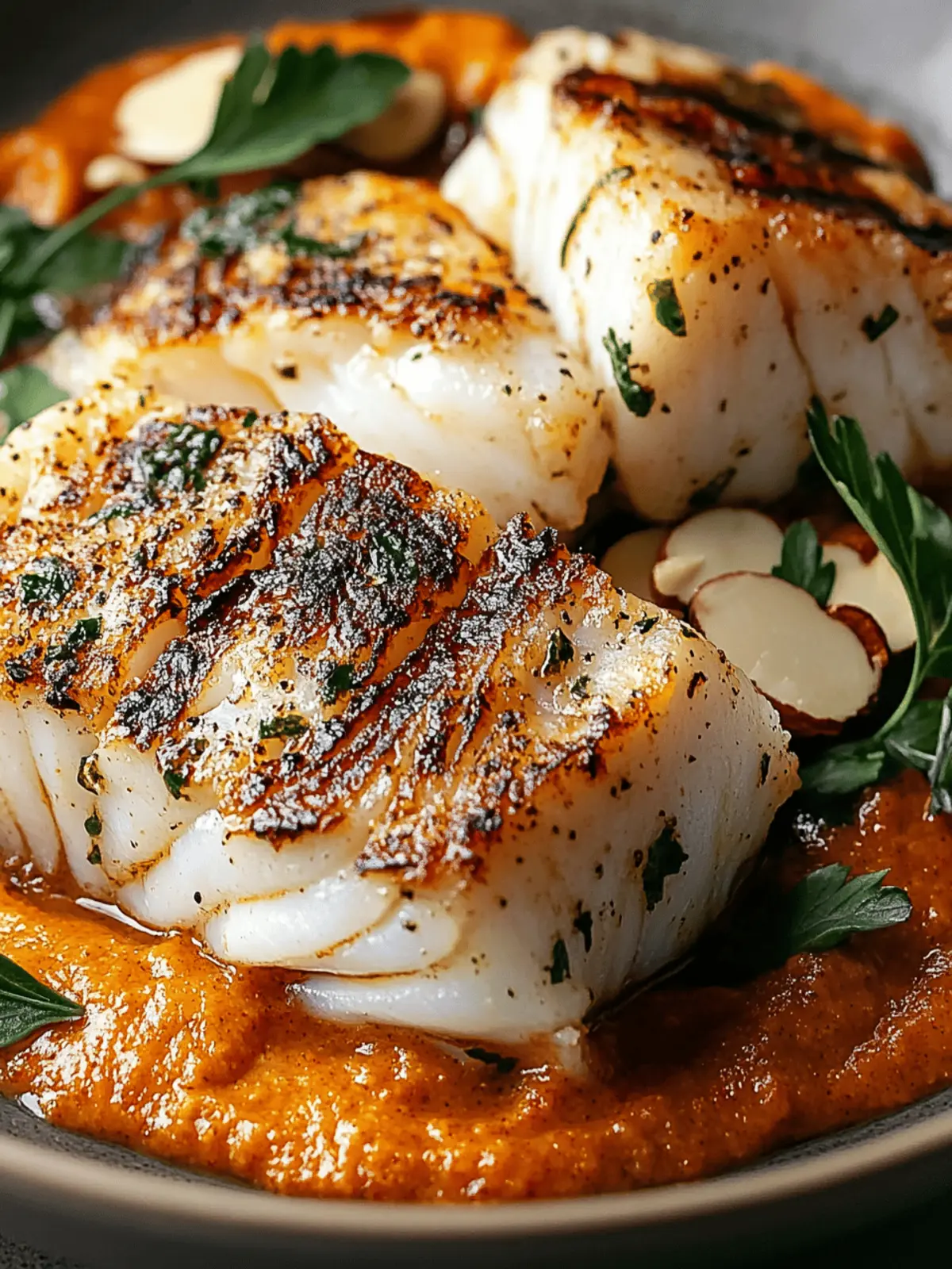 Spanish Grilled Cod with Almond Romesco Sauce
