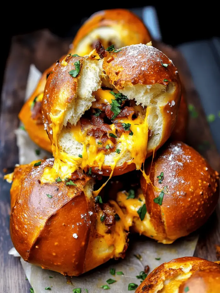 Cheddar Bacon Stuffed Pretzel Buns