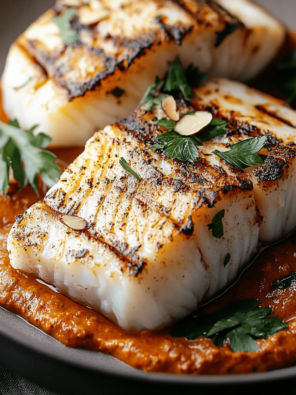 Spanish Grilled Cod with Almond Romesco Sauce