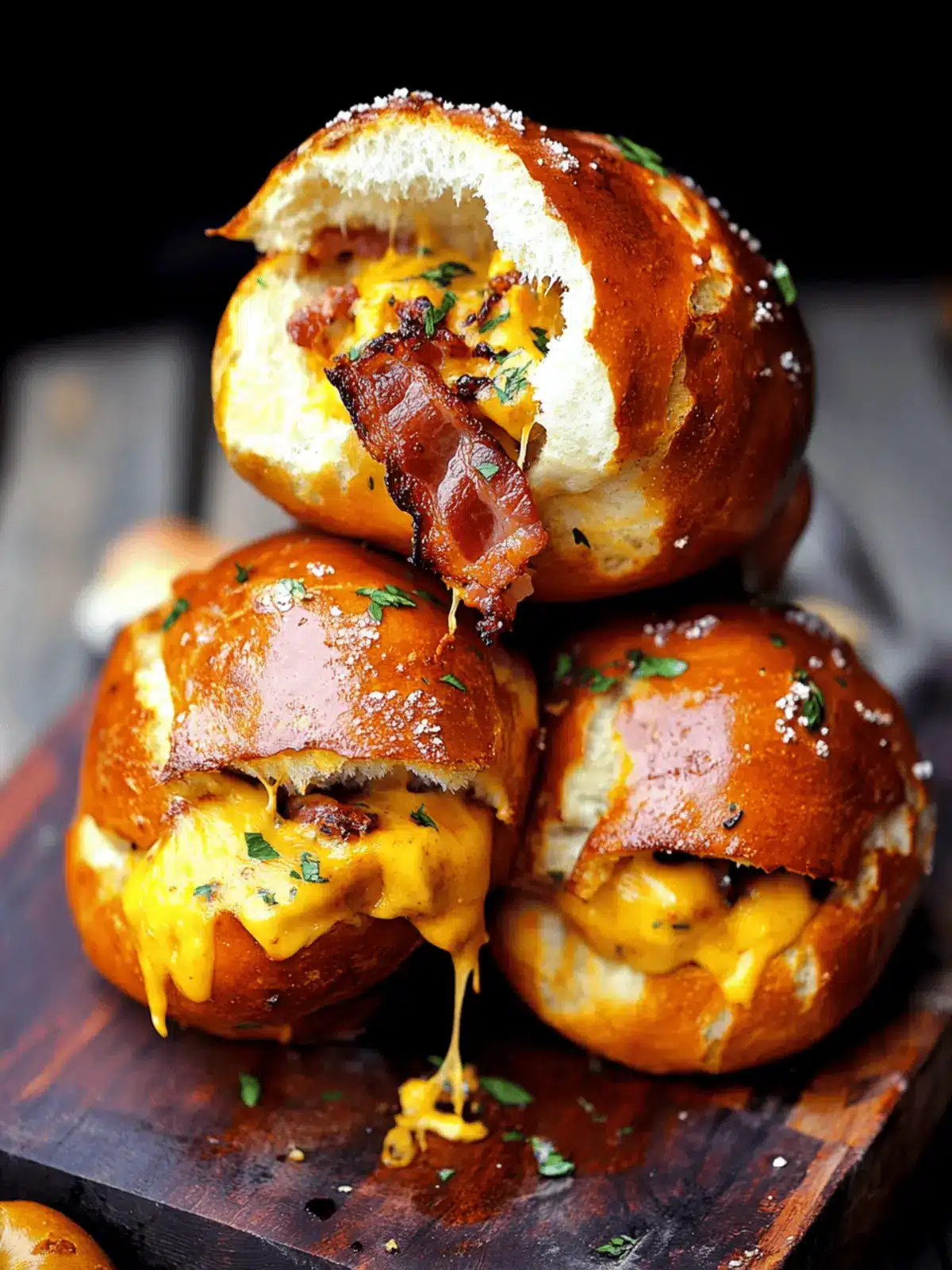Cheddar Bacon Stuffed Pretzel Buns