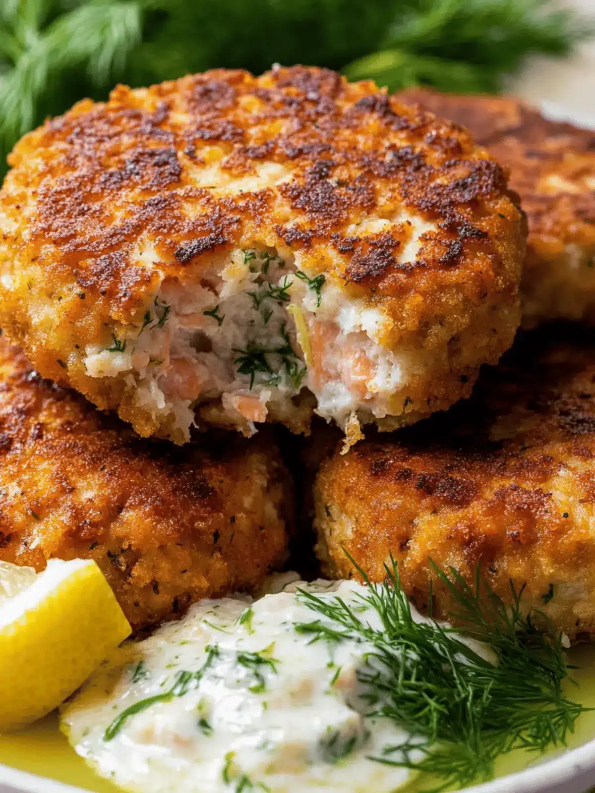 Crispy Salmon Cakes with Lemon-Dill Sauce
