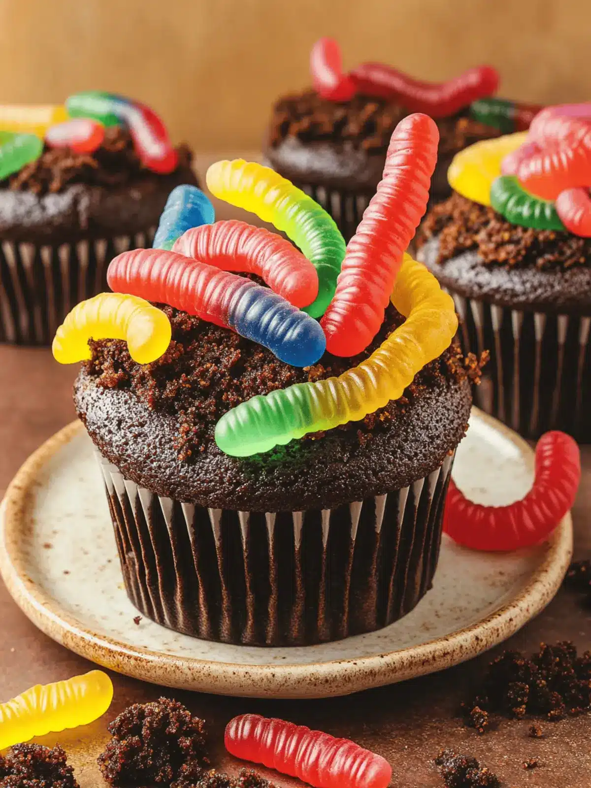 Dirt Cupcakes with Gummy Worms