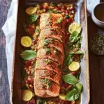 Golden hasselback salmon