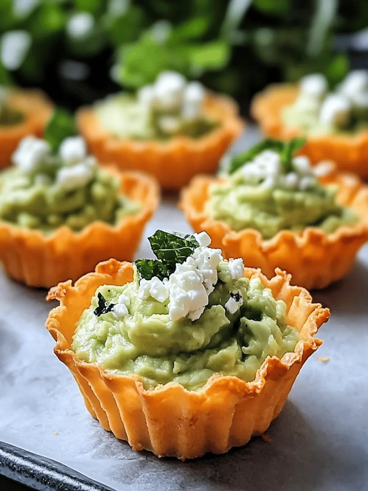 Cheddar Cups with Avocado Feta Mousse
