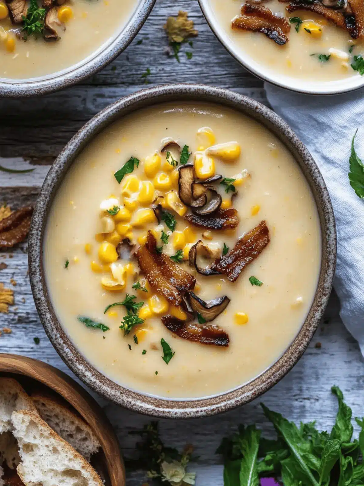 Creamy Vegan Corn Chowder with Smoky Shiitake Bacon Twist 3 Vegan Corn Chowder with Shiitake Bacon