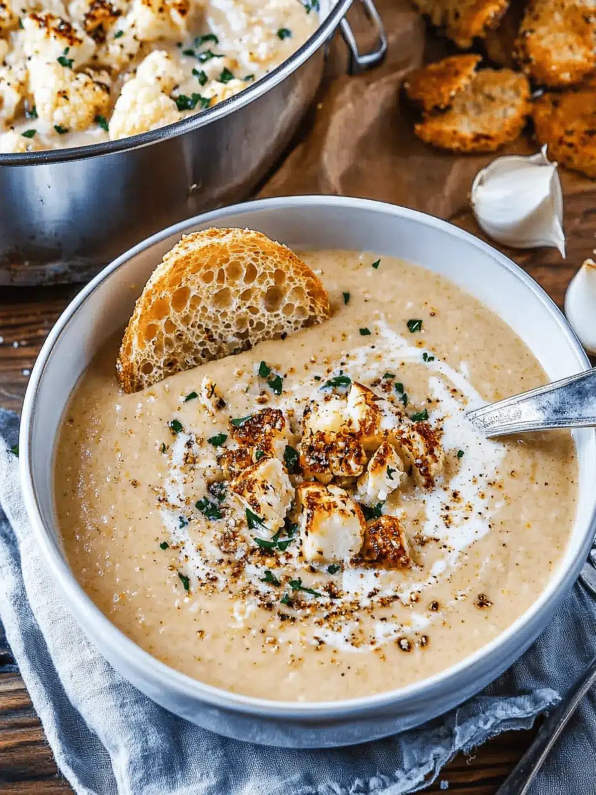 Asiago Roasted Garlic Cauliflower Soup