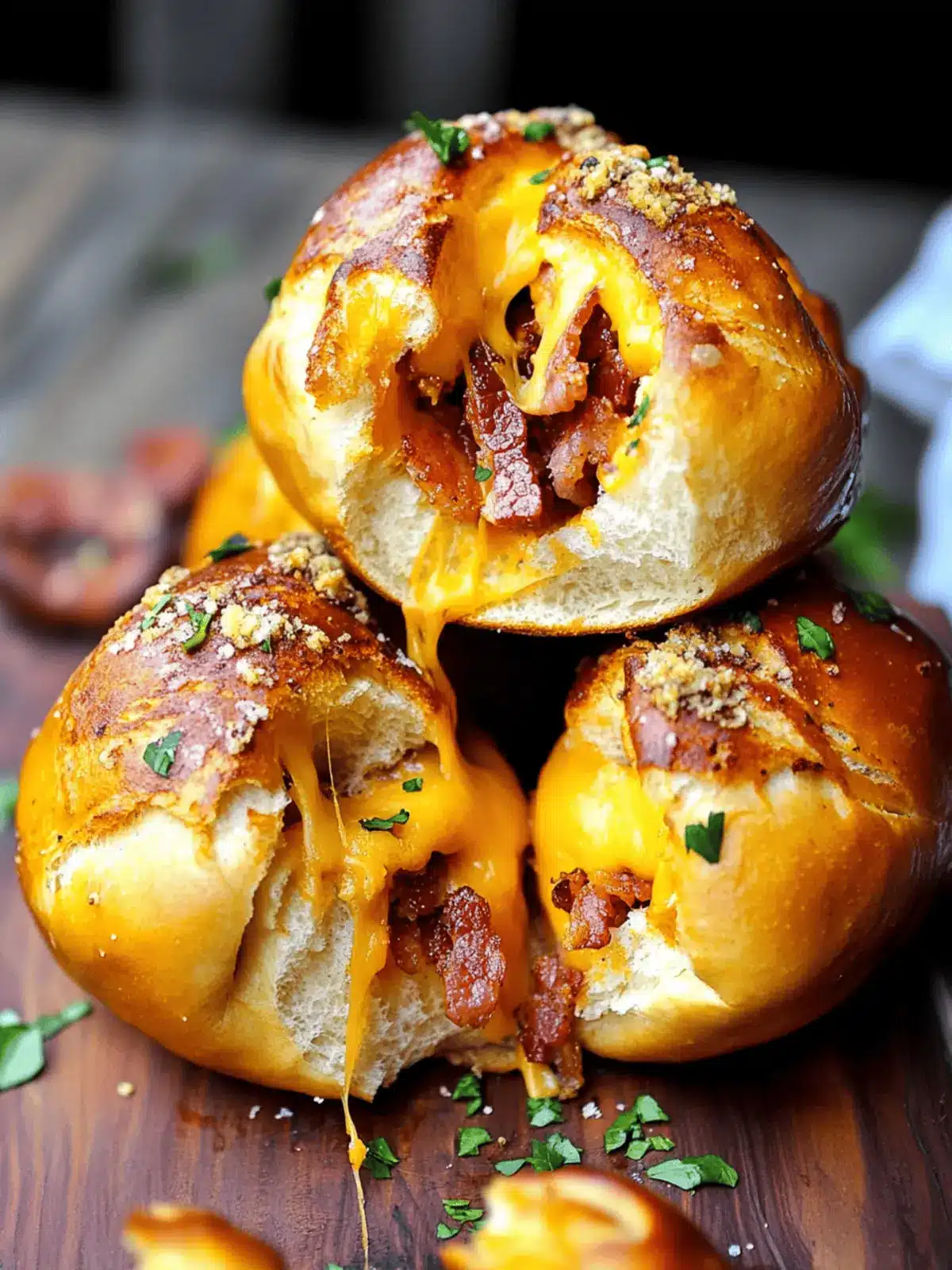 Cheddar Bacon Stuffed Pretzel Buns