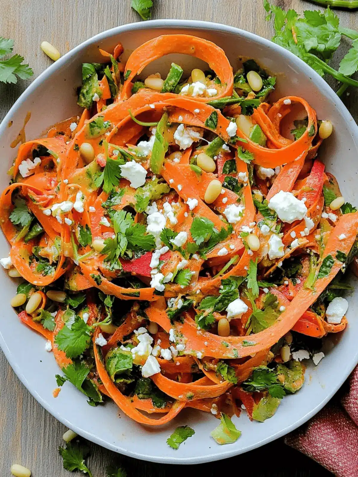 Carrot Ribbon Salad with Feta and Pine Nuts