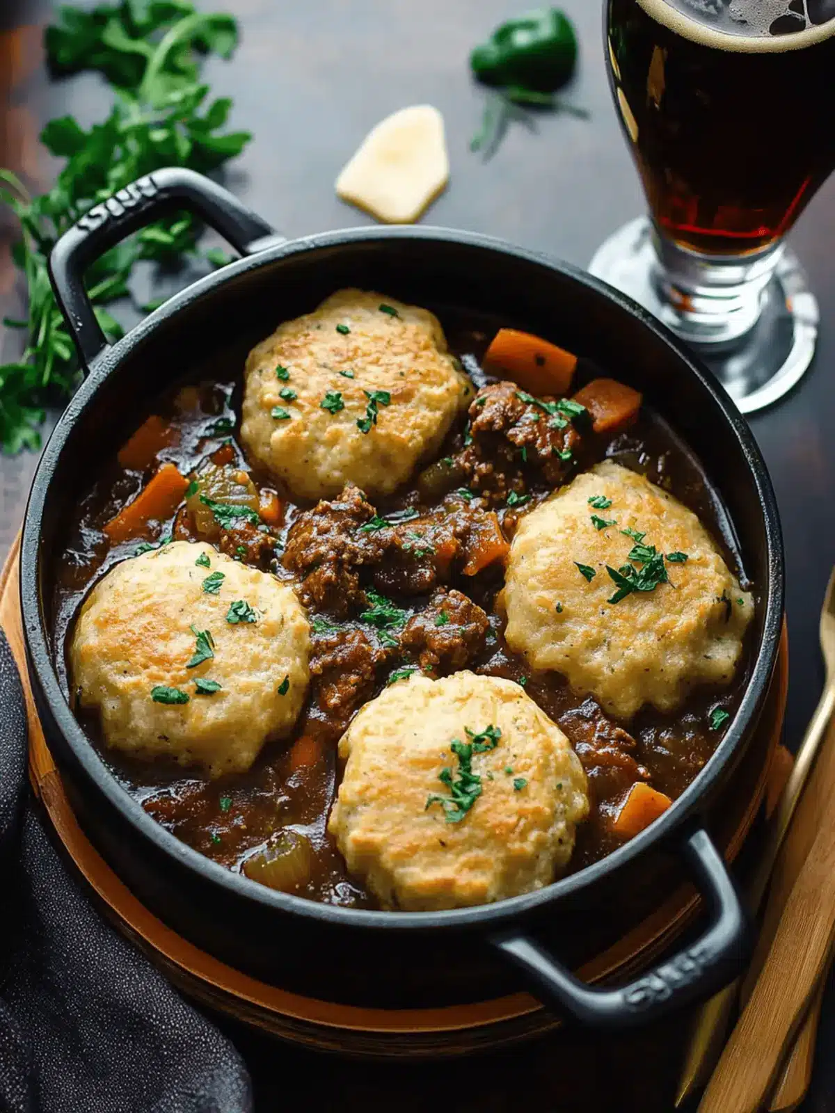 Guinness Beef Stew with Cheddar Herb Dumplings