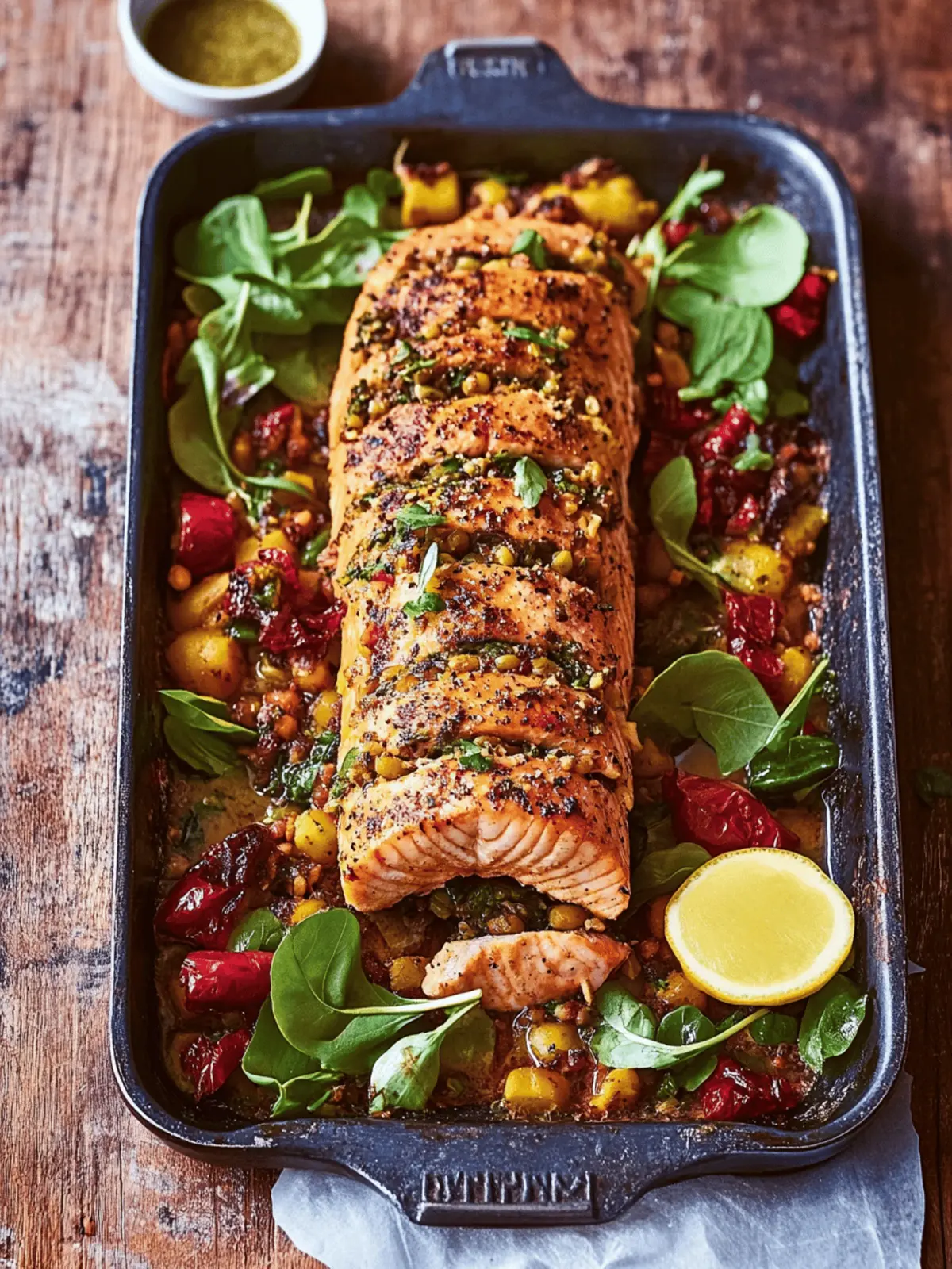 Golden hasselback salmon