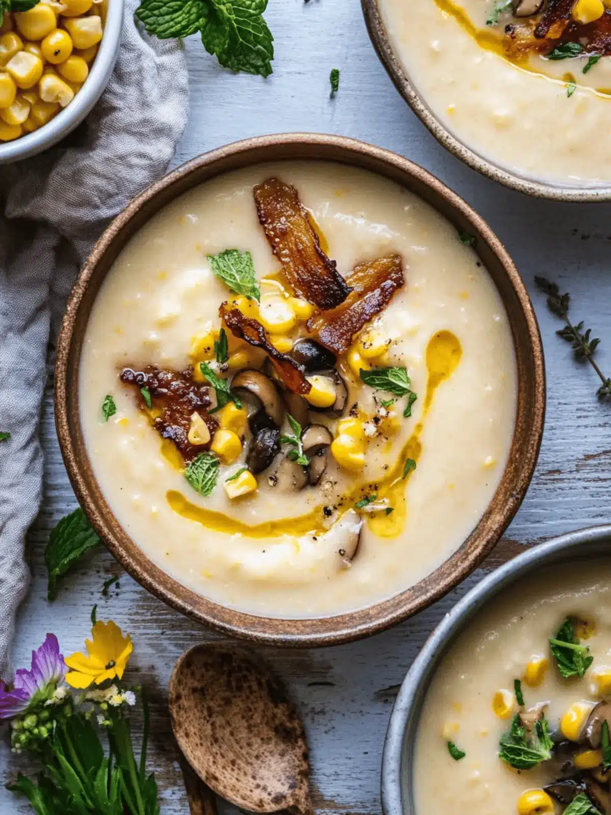 Creamy Vegan Corn Chowder with Smoky Shiitake Bacon Twist 5 Vegan Corn Chowder with Shiitake Bacon