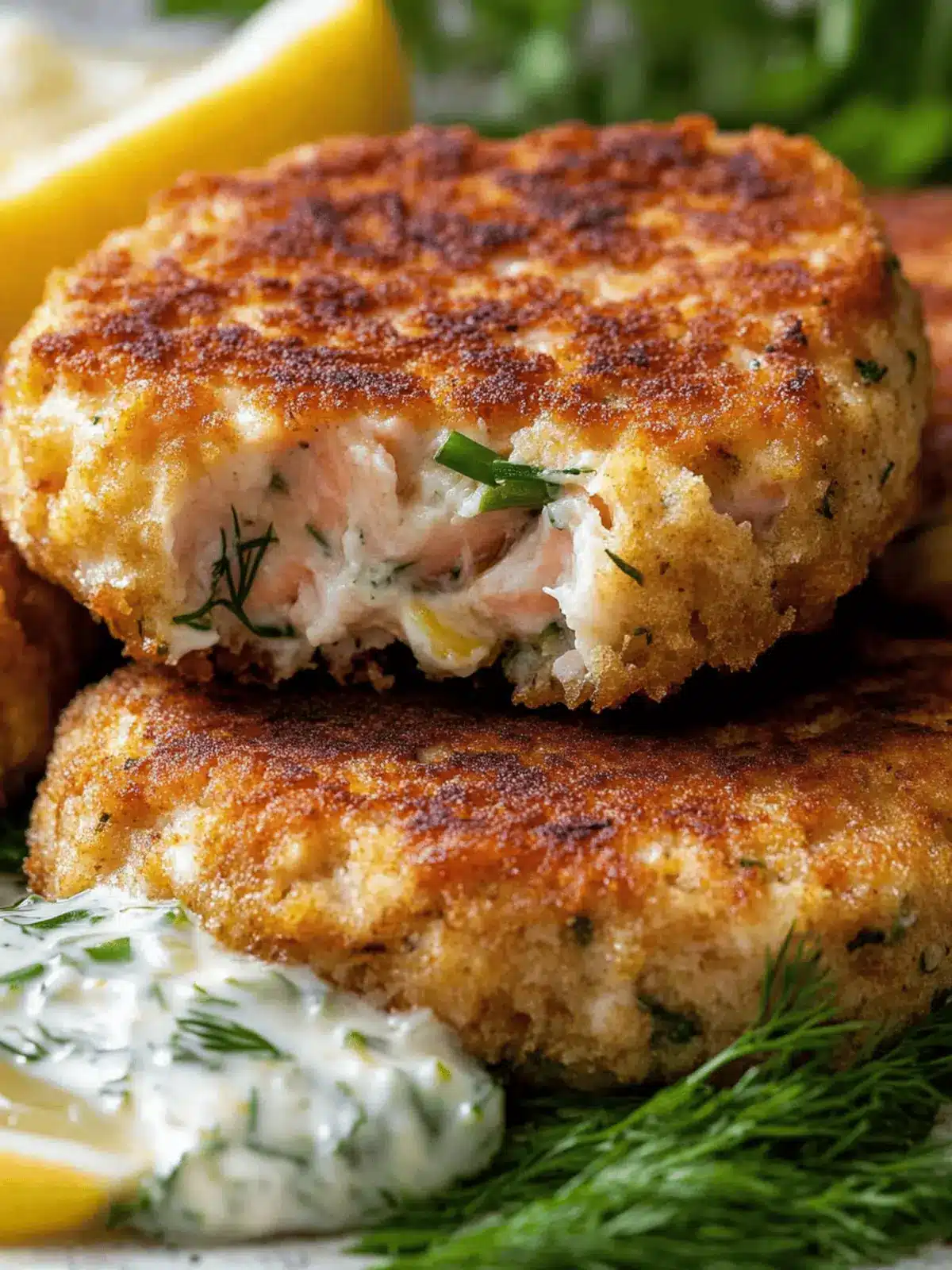 Crispy Salmon Cakes with Lemon-Dill Sauce