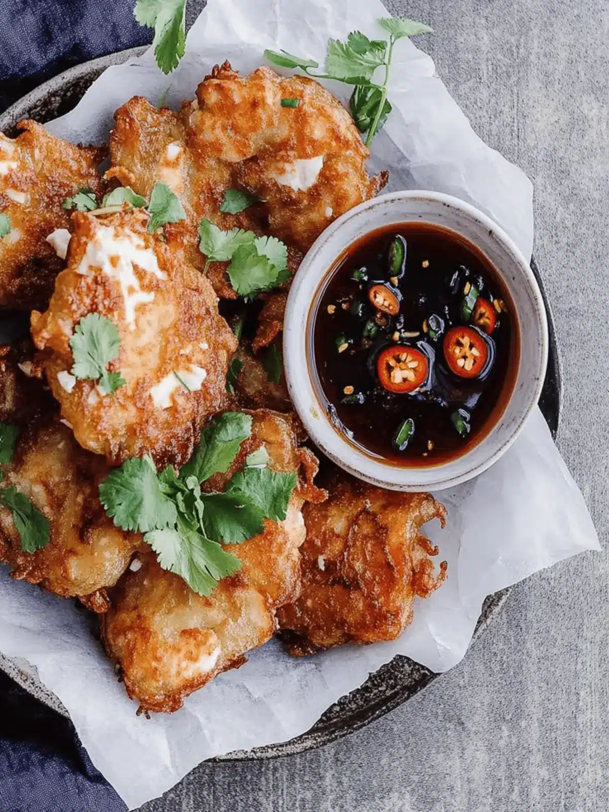 Onion and feta fritters with sweet chilli soy dipping sauce