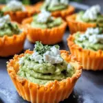 Cheddar Cups with Avocado Feta Mousse
