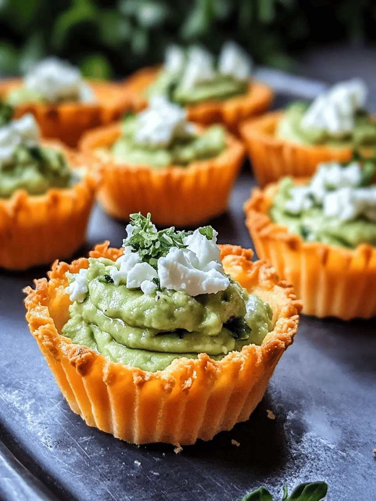Cheddar Cups with Avocado Feta Mousse