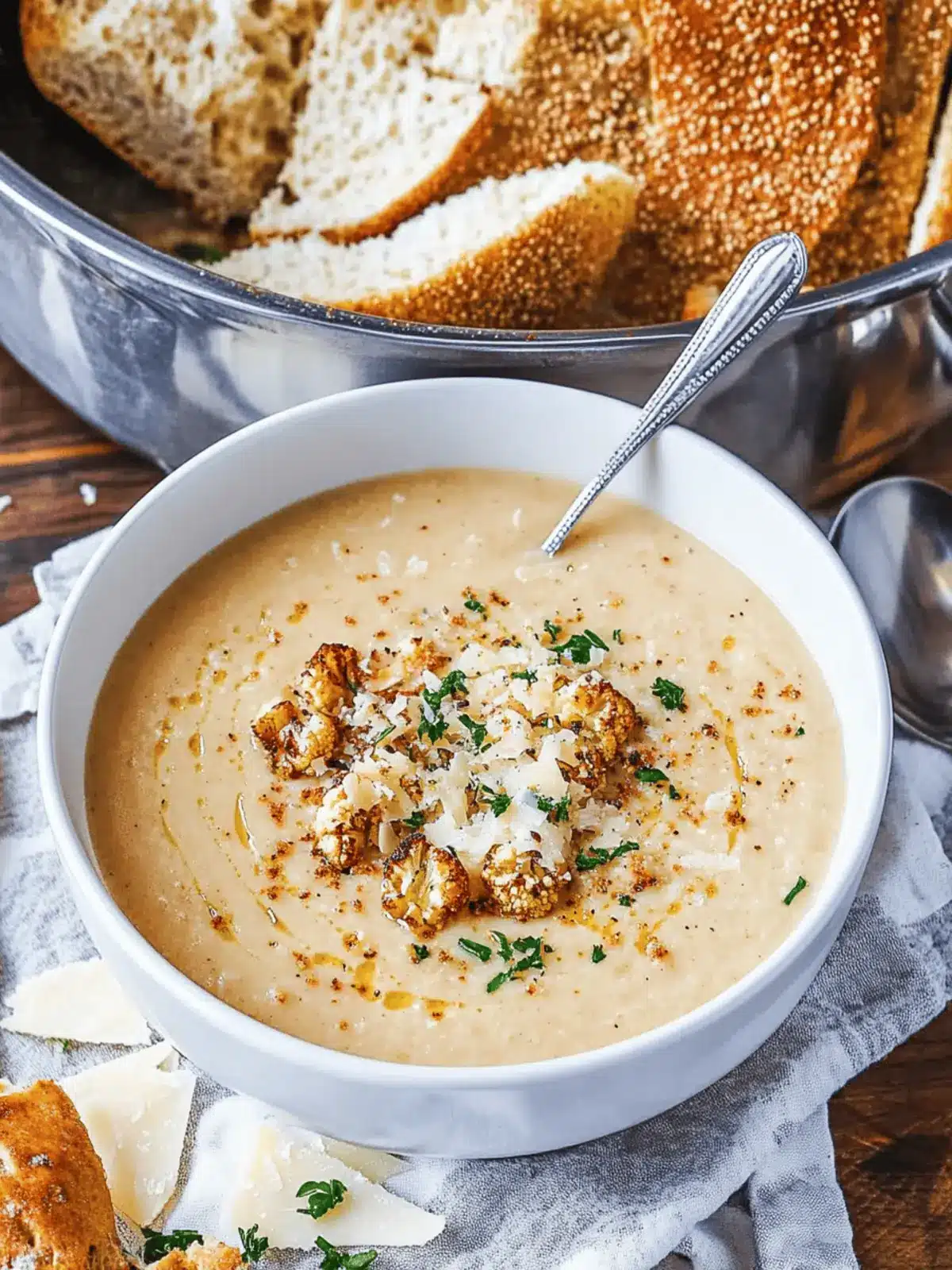 Asiago Roasted Garlic Cauliflower Soup