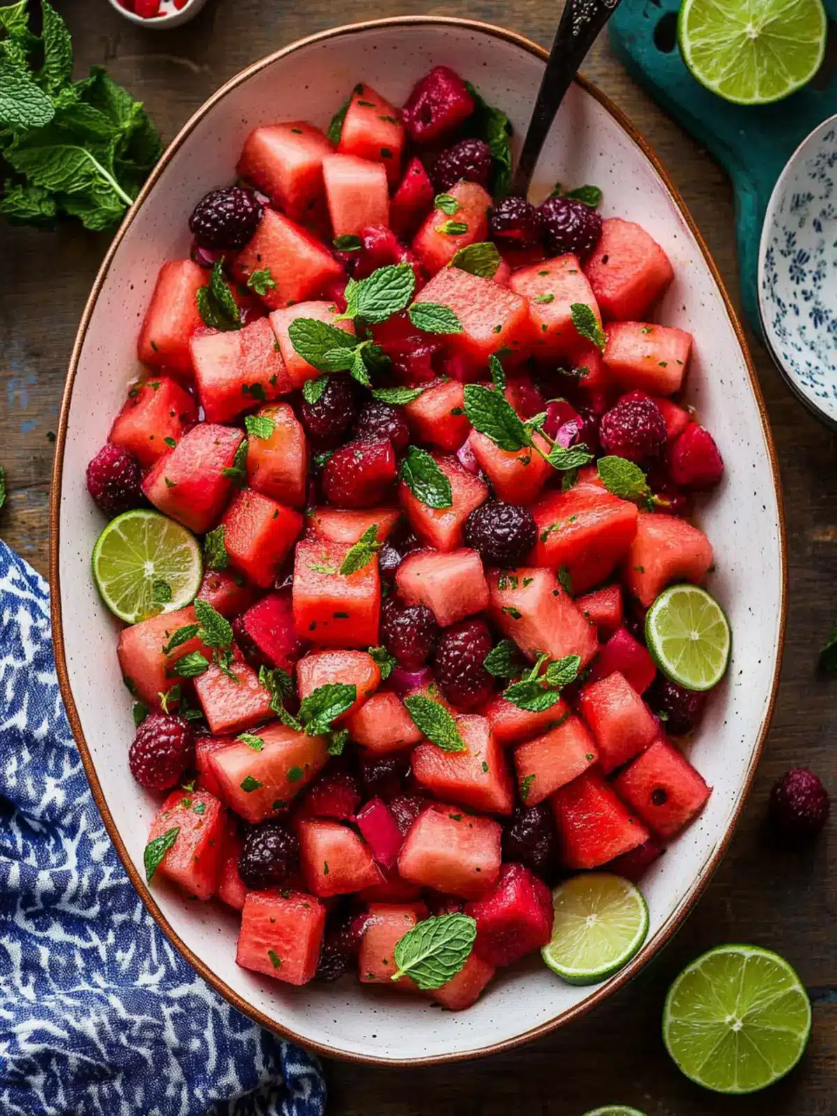 Watermelon Fruit Salad with Lime Mint Dressing