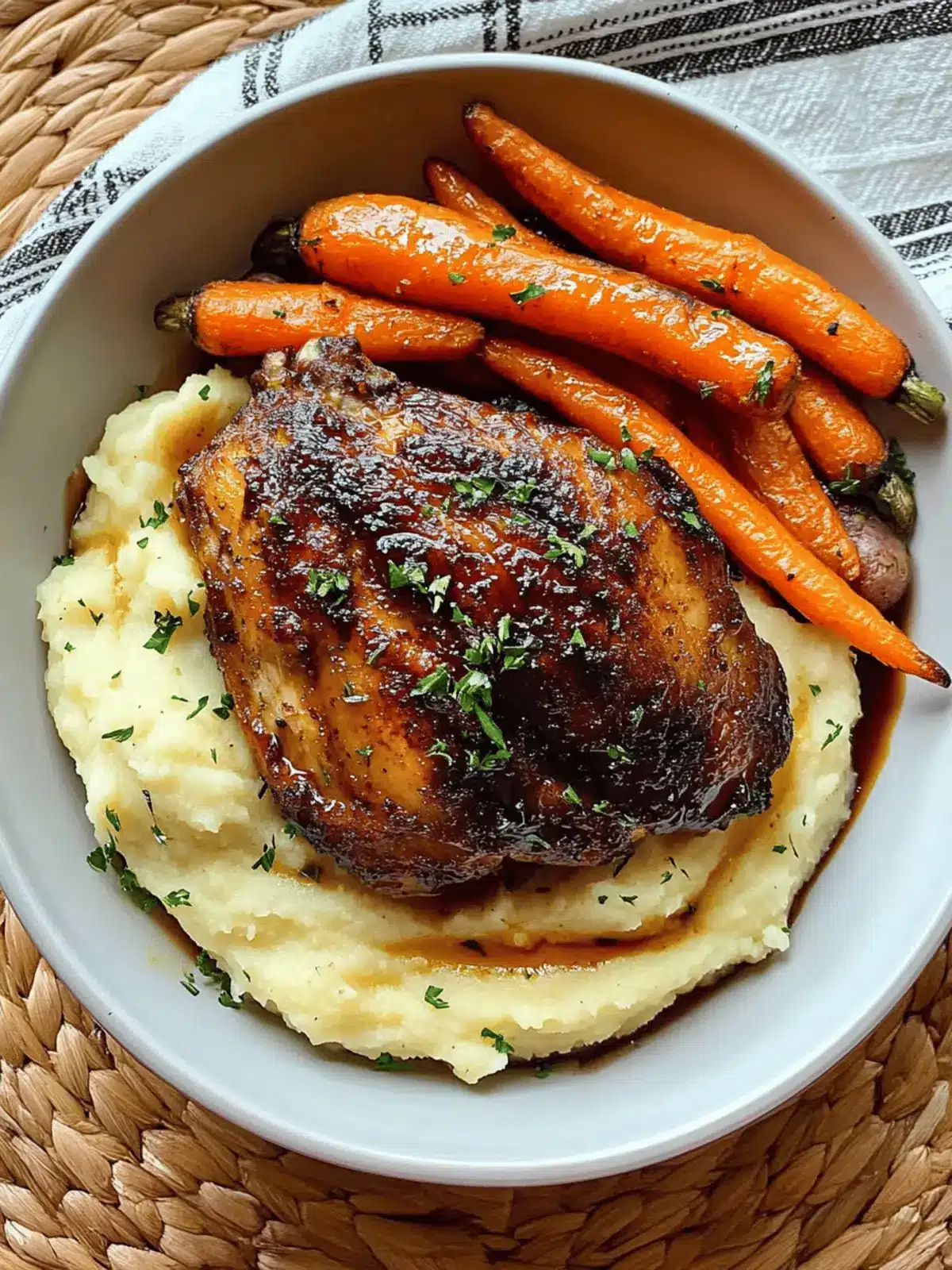 Sweet Honey Balsamic Chicken Thighs with Creamy Goat Cheese Potatoes 4 Honey Balsamic Chicken Thighs with Goat Cheese Mashed Potatoes and Roasted Carrots