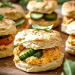 Buttermilk Biscuits with Pimento Cheese and Pickle Green Tomatoes